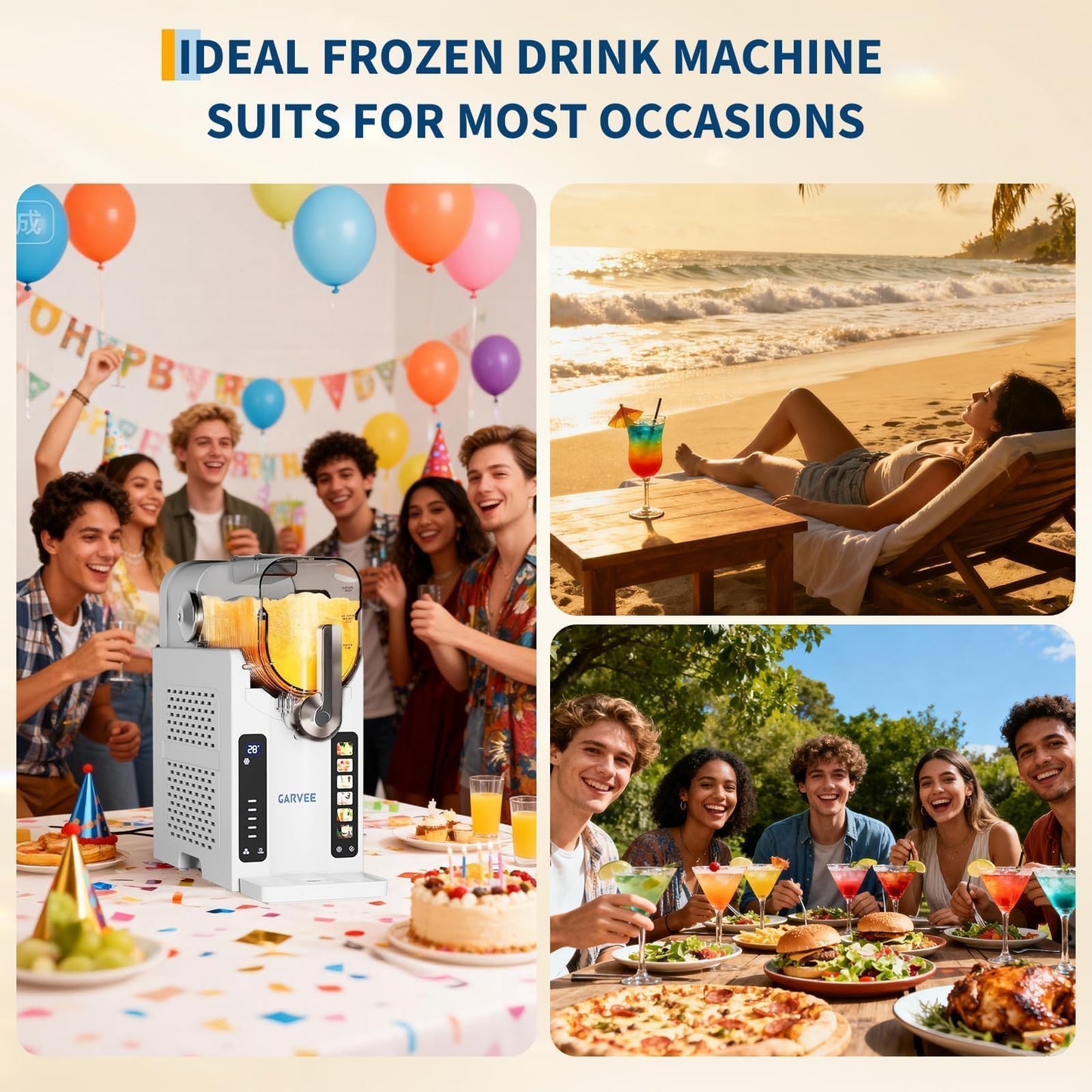 Home Slushy Maker with 12H Timer – Ice-Free Frozen Drink Machine with LED Display & 6 Preset Modes – 70 oz Large Tank for Margaritas, Daiquiris & Ice Cream, White