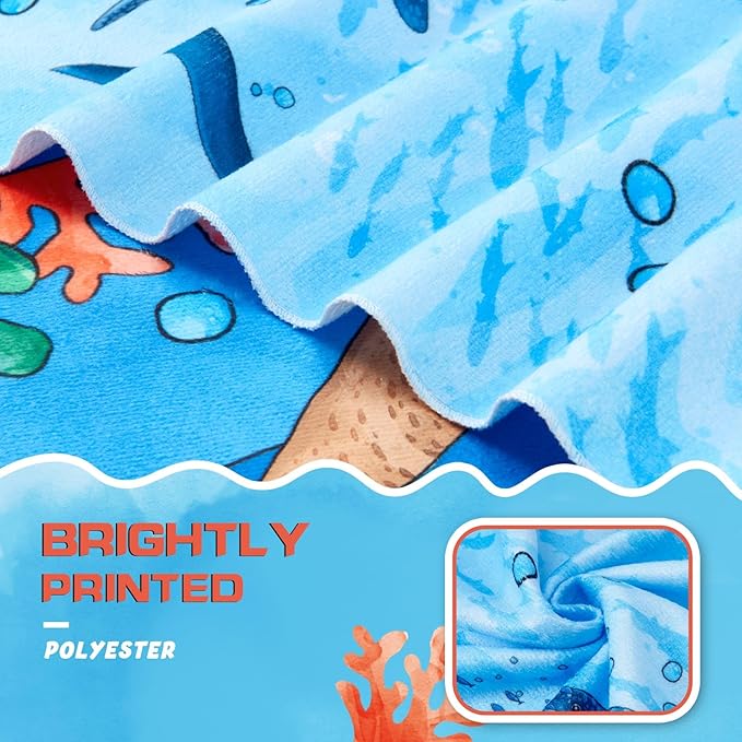 WERNNSAI Shark Kids Beach Towel for Boys - 30” x 60” Quick Dry Sand-Free Swim Towels for Boys Super Soft Absorbent Towel, Pool Camping Travel Bath Towel for Outdoor Sports Picnic