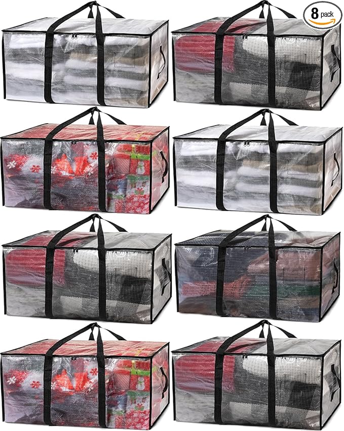 ClearSpace Heavy Duty Moving Bags or Storage Bags Ã¢ÂÂ Clear Storage Bins with Lids, Large Moving Boxes with Backpack Straps & Zippers Ã¢ÂÂ Packing Bags & Moving Supplies for College Dorm- 8 Pack