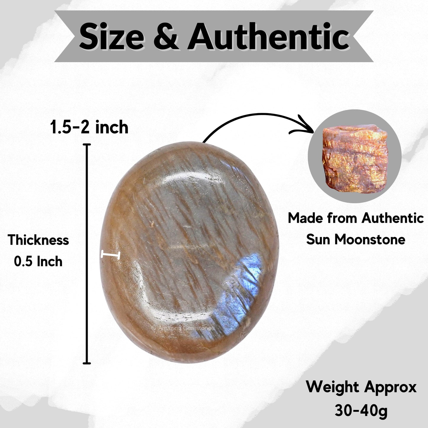 Amazing Gemstone Sun Moonstone Crystals and Healing Stones - Large Palm Stone Crystals Piedra - Crystal for Good Luck, Balanced Positive Energy, Meditation - Unique Stocking Stuffers, Gifts for Women