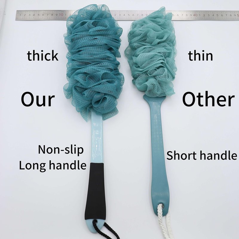Back Scrubber for Shower, Loofah with Handle, Back Loofah Non-Slip Handle Bath Body Brush, Scrub Cleaning Luffa, Soft Nylon Mesh Sponge On a Stick for Men Women Elderly (Blue)