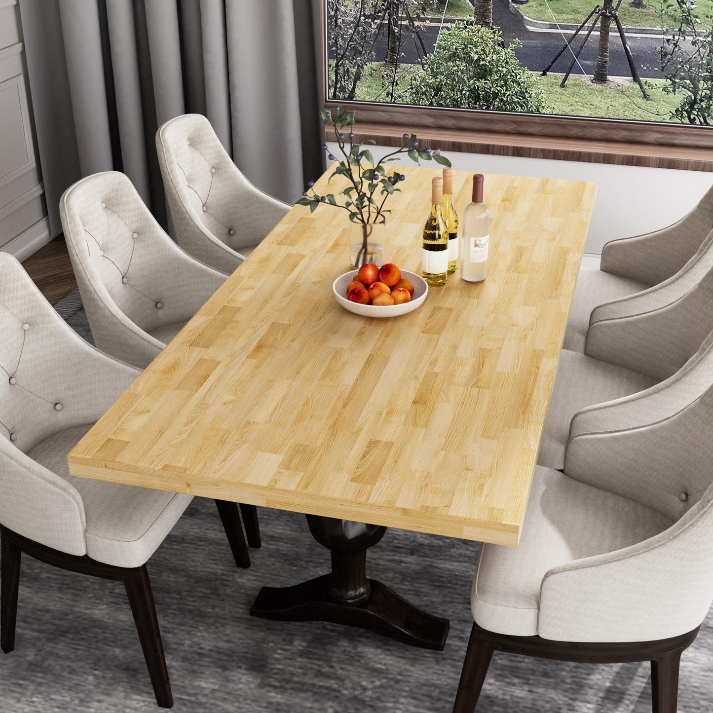 Butcher Block Countertop Wood Tabletop - Premium 3.98ft, 47.76"x25"x1.5" Solid Hardwood Plank for DIY Kitchen Island, Countertop, Coffee Bar and Desk with Natural Unfinished Birch Finish