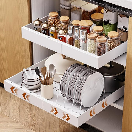 OneDream 1 Pack Pull Out Cabinet Organizer, 21" Deep Slide Out Drawers for Kitchen Cabinets, No Drill Adhesive Pull Out Drawers for Cabinets, Roll Out Shelves Adjustable Width 12.05"-20.4"