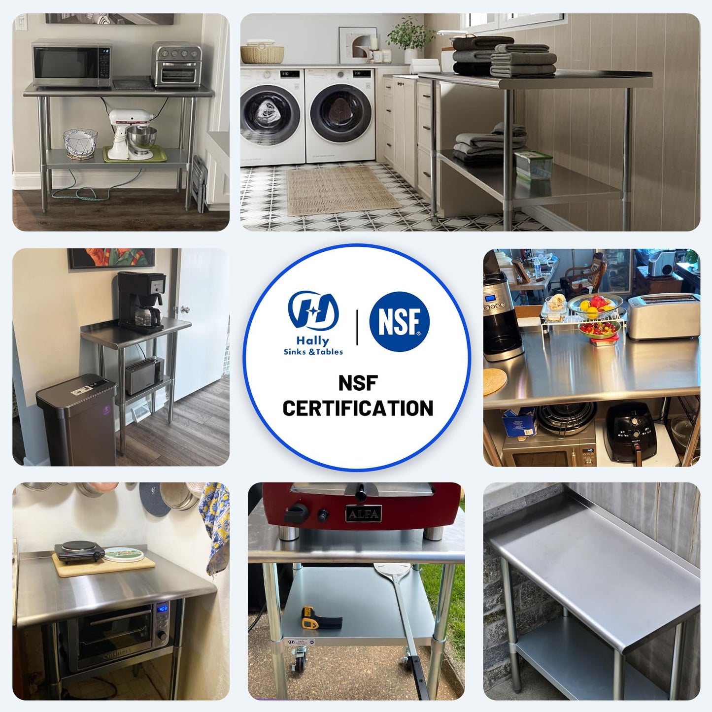 Hally Stainless Steel Table for Prep & Work 24 x 72 Inches with Caster Wheels, NSF Commercial Heavy Duty Table with Undershelf and Galvanized Legs for Restaurant, Home and Hotel