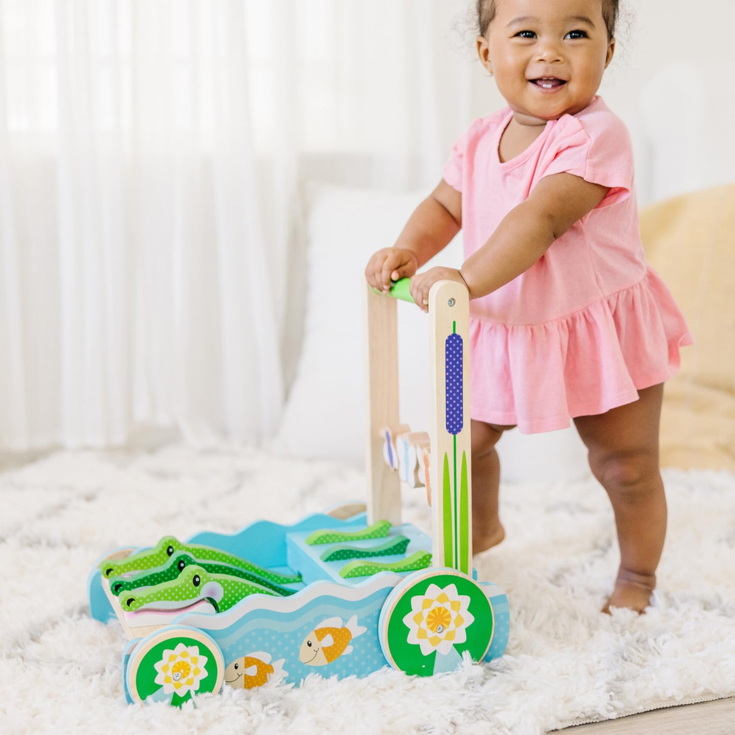 Melissa & Doug First Play Chomp and Clack Alligator Wooden Push Toy and Activity Walker