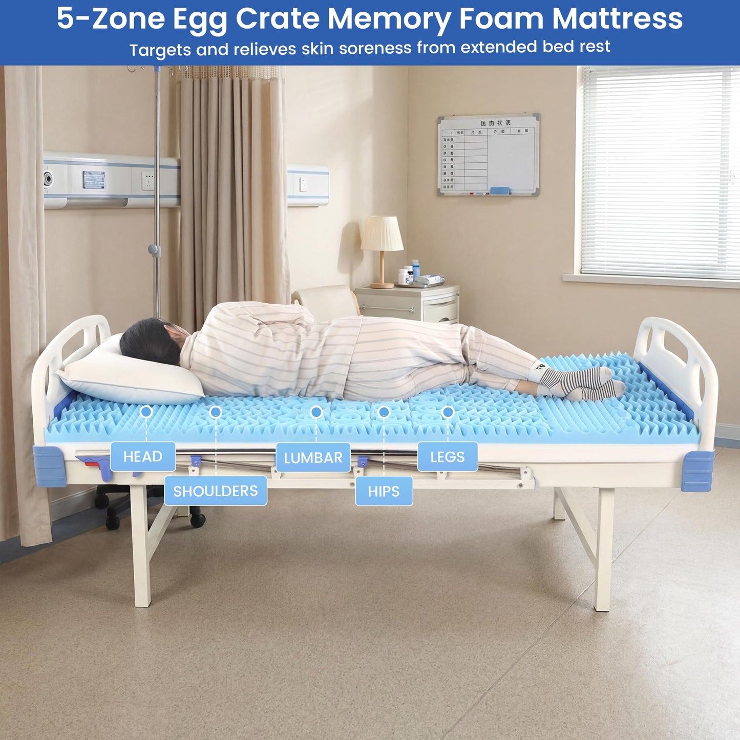 HOMBYS 5-Zone Memory Foam Hospital Bed Mattress for Pressure Relief & Pain Reduction, FDA Registered Medical Mattress for Home or Clinical Use, Waterproof Leakproof Cover, 76"x36"
