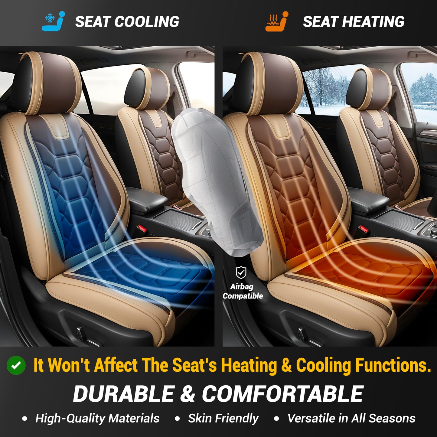 OASIS AUTO Car Seat Covers Full Set, Waterproof Faux Leather Seat Covers for Cars Universal Fit for SUV, Truck, Sedan, Black Premium Car Seat Protector with Front & Back Cushions