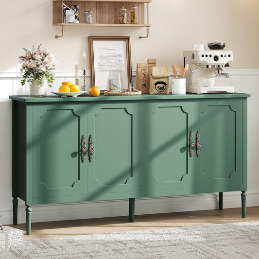 Garvee 59 in Sideboard Buffet Cabinet with Storage, Vintage Coffee Bar Cabinet with 4 Doors & Adjustable Shelves for Living Room, Kitchen, Hallway, Green