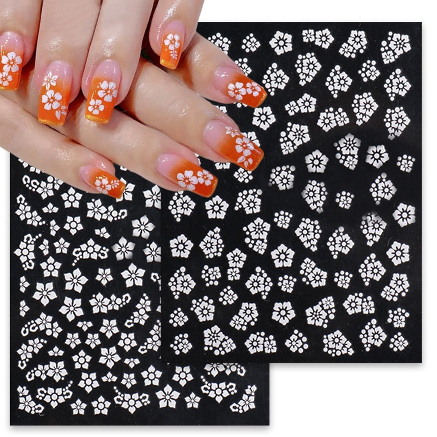 6Sheets Summer Flower Nail Art Stickers 3D Self-Adhesive Holographic Cherry Blossoms Design Nail Stickers Peach Blossoms Nail Supplies for Women DIY Floral Nail Art Decor