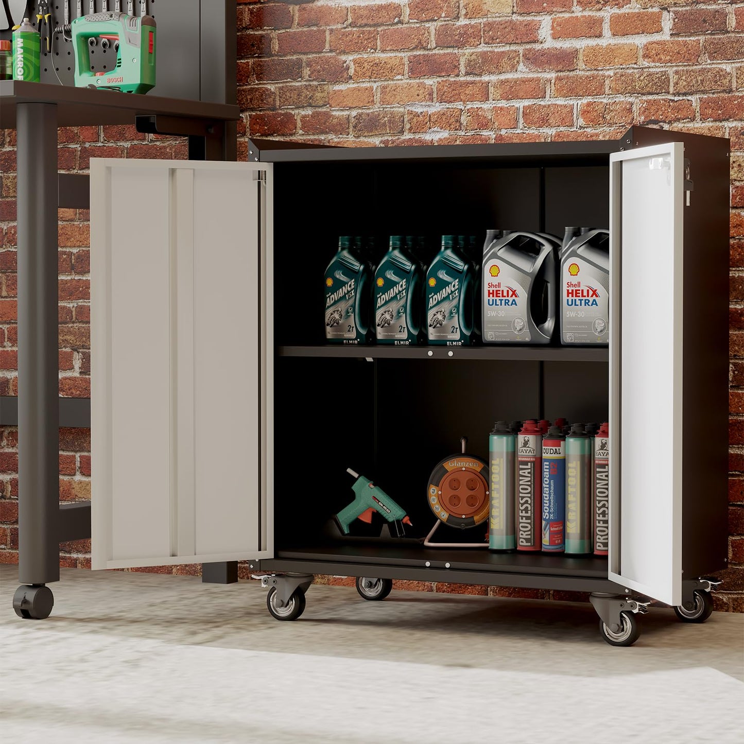 Tioutbot 35.43" Locking Metal Cabinet with Wheels, Heavy Duty Garage Storage Cabinet with Door and Adjustable Shelves, Rolling Tool Cart Cabinets for Workshop, Home, Office