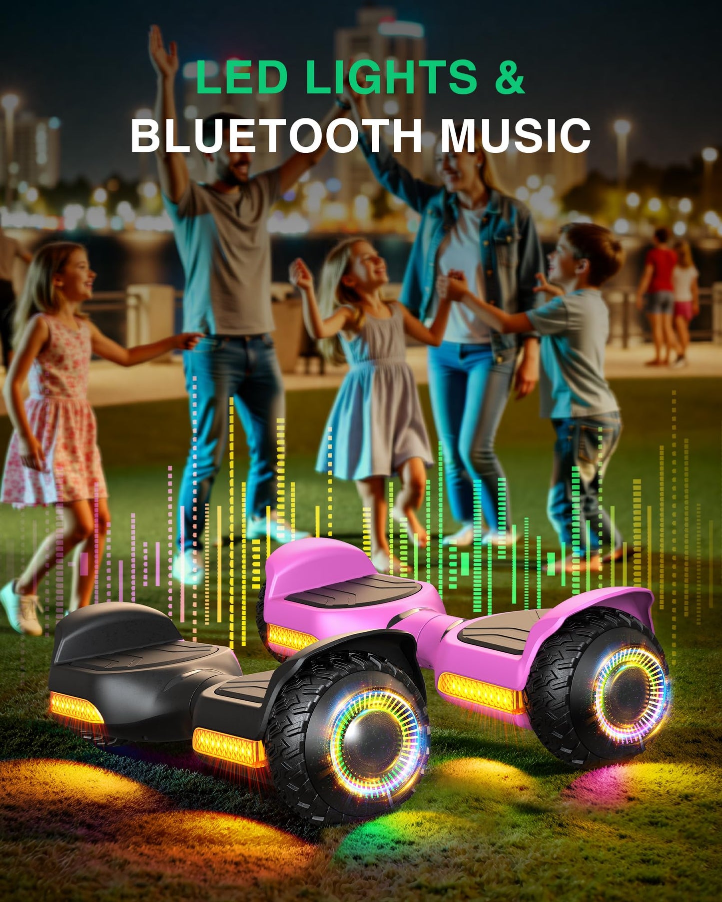 Gyroor Scooter with Adjustable Seat Attachment, 6.5" All-Terrain Self Balancing Scooter, LED Lights & Bluetooth for Kids and Adults, Black