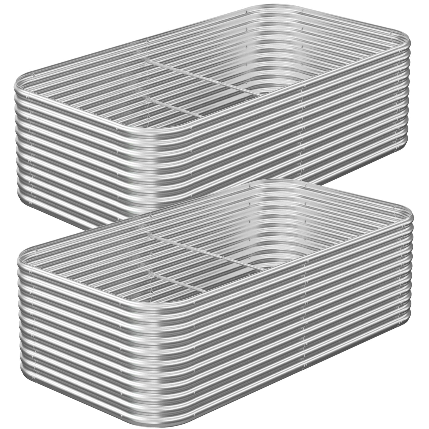 CATMANOR 2 Pack Tall 8x3FT Corrugated Galvanized Steel Raised Garden Bed Outdoor, Metal Above Ground Garden Bed for Vegetables and Flowers, Raised Beds for Gardening-8x3x1.5FT