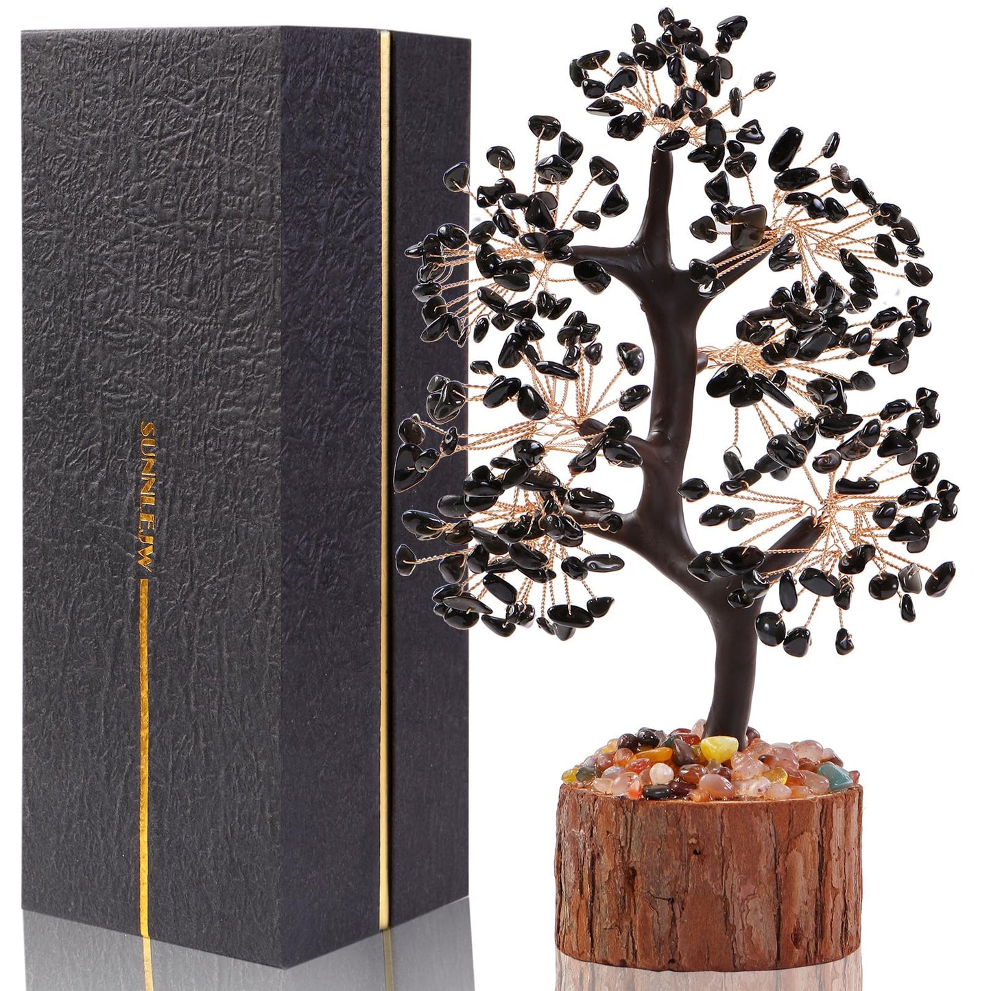 Black Obsidian Crystal Tree of Life Chakra Stone, Birthday Gifts for Women, Mon, for Sister,Feng Shui Office Decor Tree for Postive Energy, Money, Good Luck, Christmas Decor, Spiritual Gifts