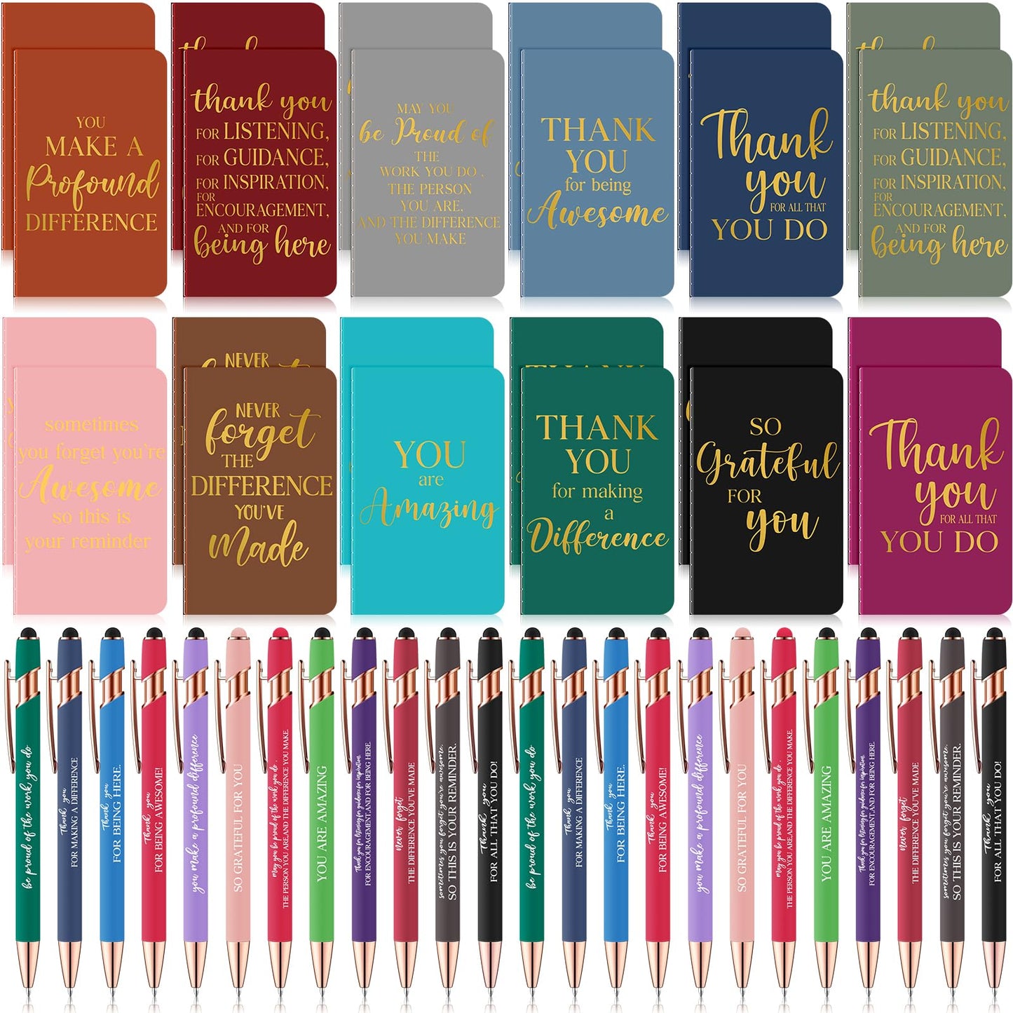 Ragnhild 48 Pcs Thank You Gifts Bulk Motivational Pens Inspirational Notepads, Mini Motivational Notebooks Gifts for Employee Teacher Staff Volunteer Coworker