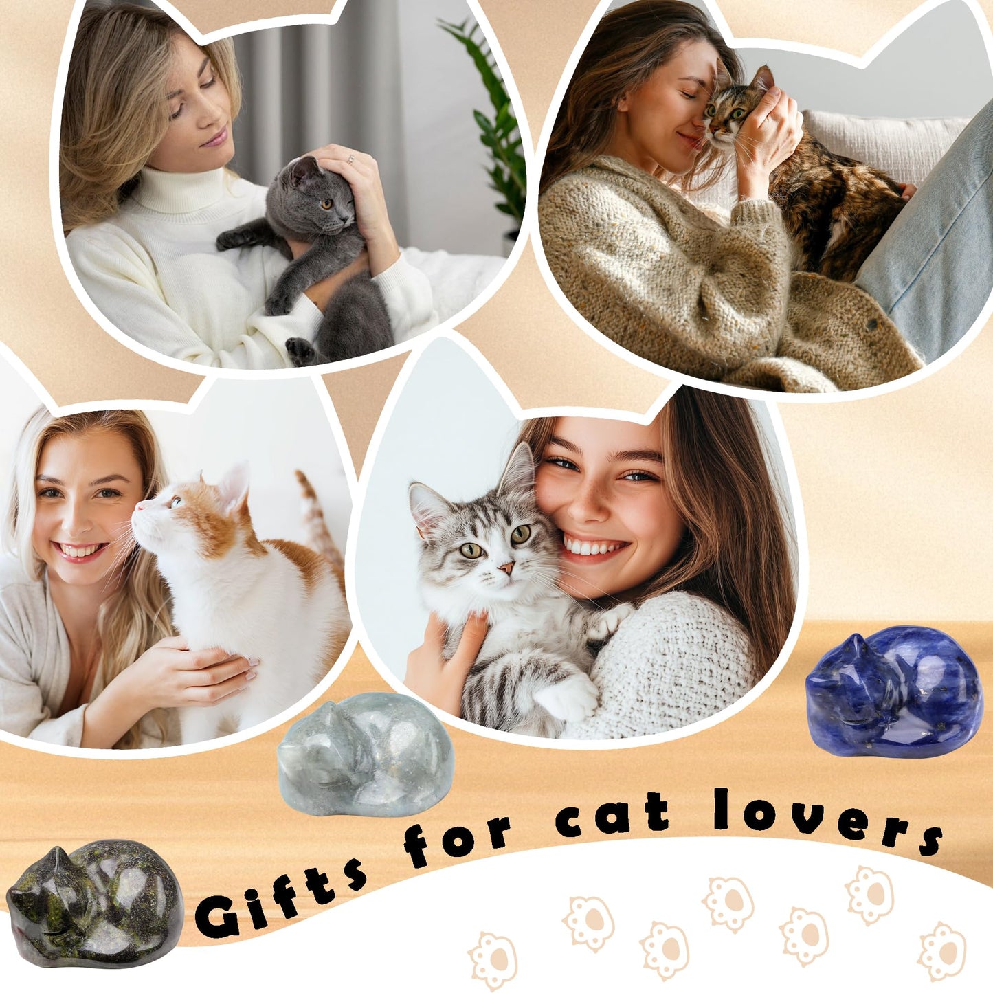 QINJIEJIE Blue Sodalite Cat Decor Healing Crystal Figurine Blue Cat Statue Polished Gemstones Cute Kitten Gifts Stocking Stuffers Home Office Desk Decor Cats Gifts for Cat Lovers Women Men