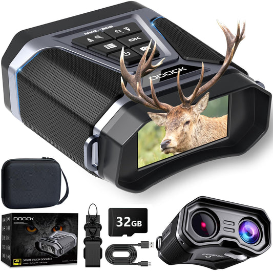 DOOCK Night Vision Goggles, Full-Color 4K Night Vision Binoculars with 5200mAh Rechargeable, 8X Digital Zoom, 4K UHD Video & 52MP Image, Infrared NVG Goggles for Camping Hunting & Security (Black)