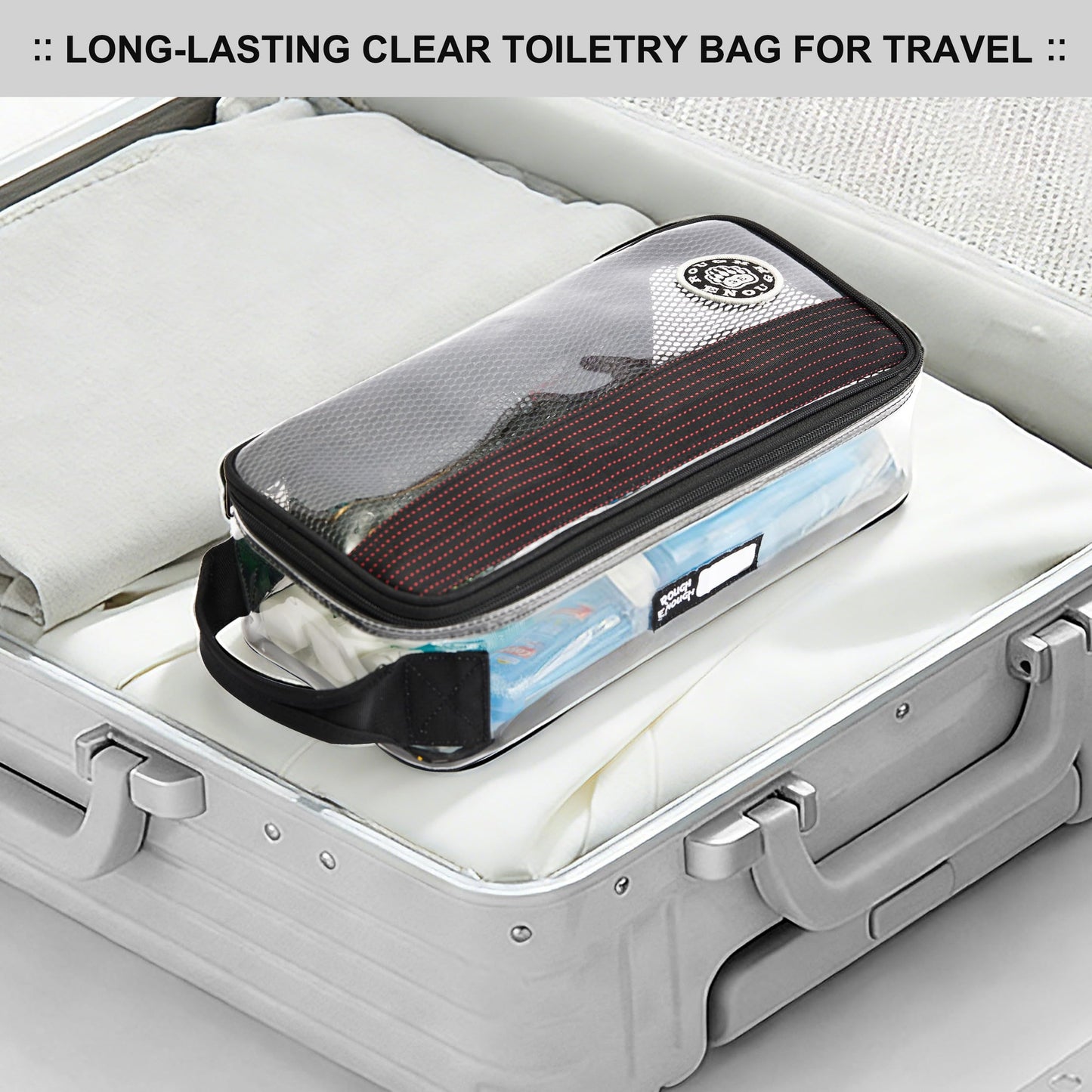 Rough Enough Clear Toiletry Bag for Traveling Men Shaving Kit Medicine Case Pouch Organizer Large for Toiletries Accessories