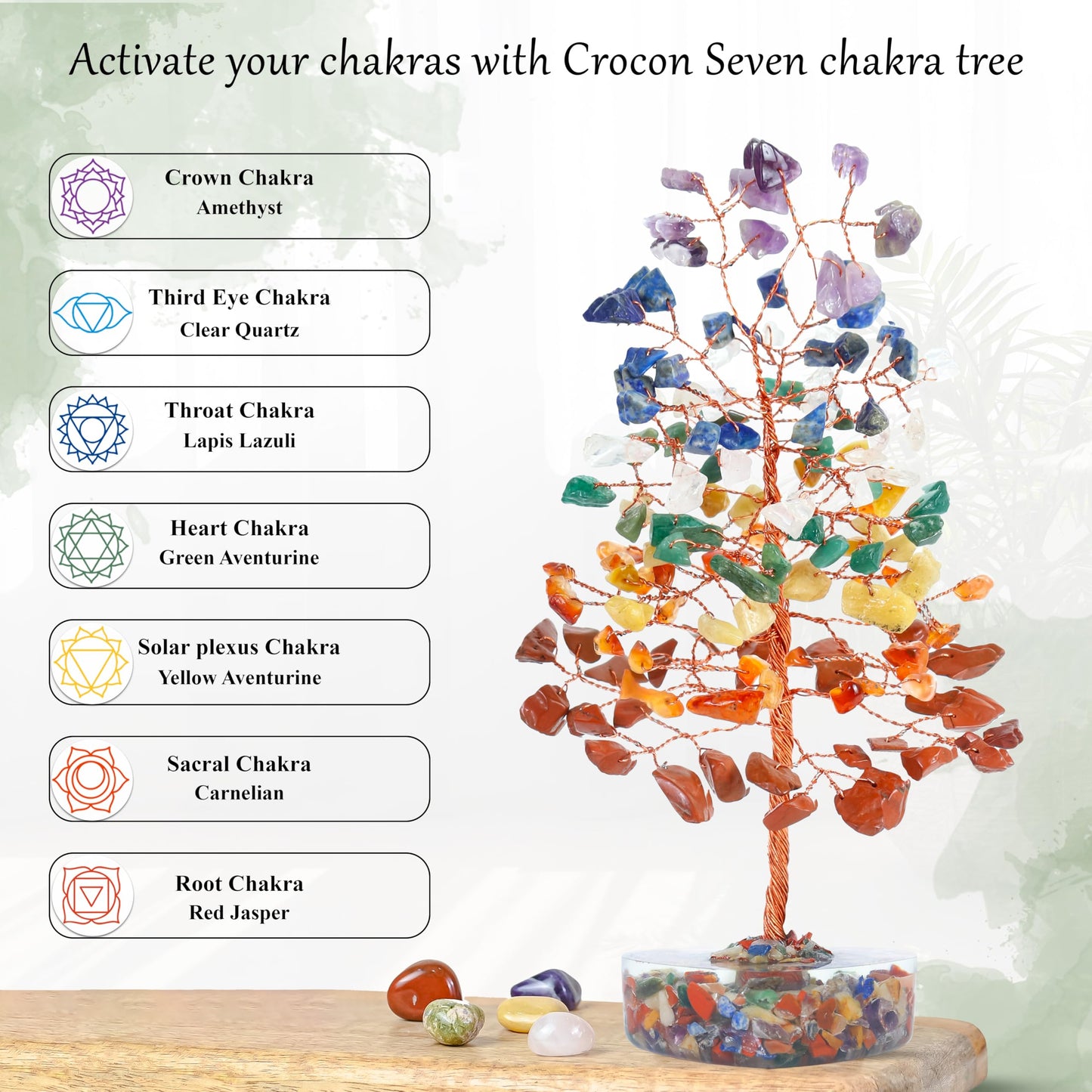 Crocon® 7 Chakra Heart Shape Base Crystals Tree, Birthday Gifts for Women, Healing Crystals Tree of Life, Positive Energy, Good Luck, Home Office Decor Gifts, Gift for Women - Sister Mom & Grandma
