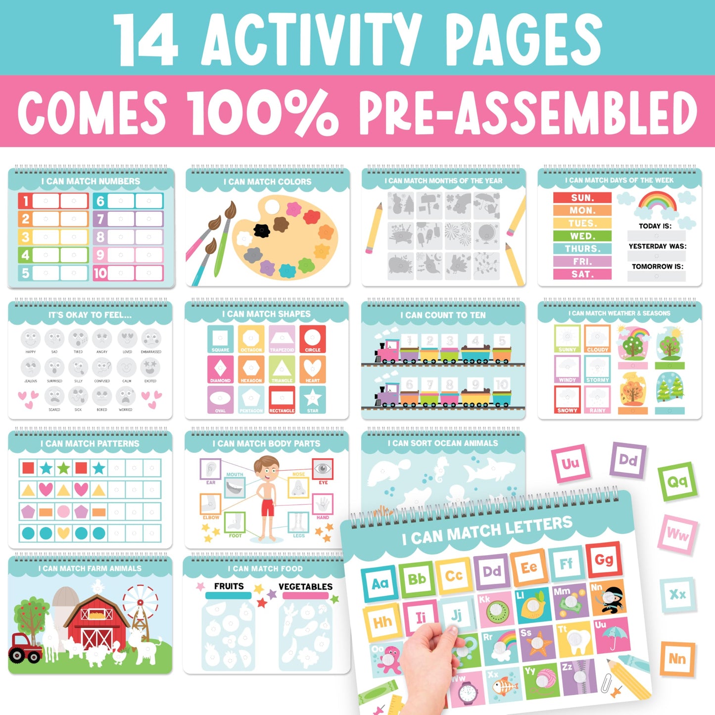 Hadley Designs My First Busy Book Toddlers 3-5, Montessori Preschool Learning Activities Age 4-5, 174 Pcs Velcro Busy Book, Travel Toys Airplane Car Quiet Time, Sensory Toys, Pre K Graduation Gifts