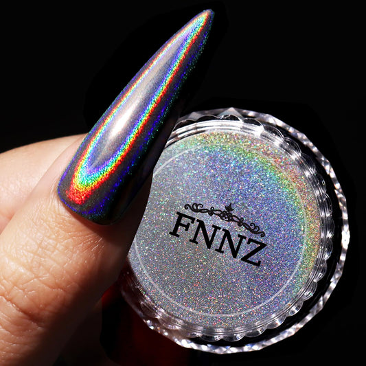 FNNZ Holographic Nail Powder, Chrome Nail Powder for Nail Art Decoration, Holographic Fine Glitter Aurora Rainbow Metallic Mirror Effect for Fake Nails Tips Gel Polish Salon Manicure Home DIY