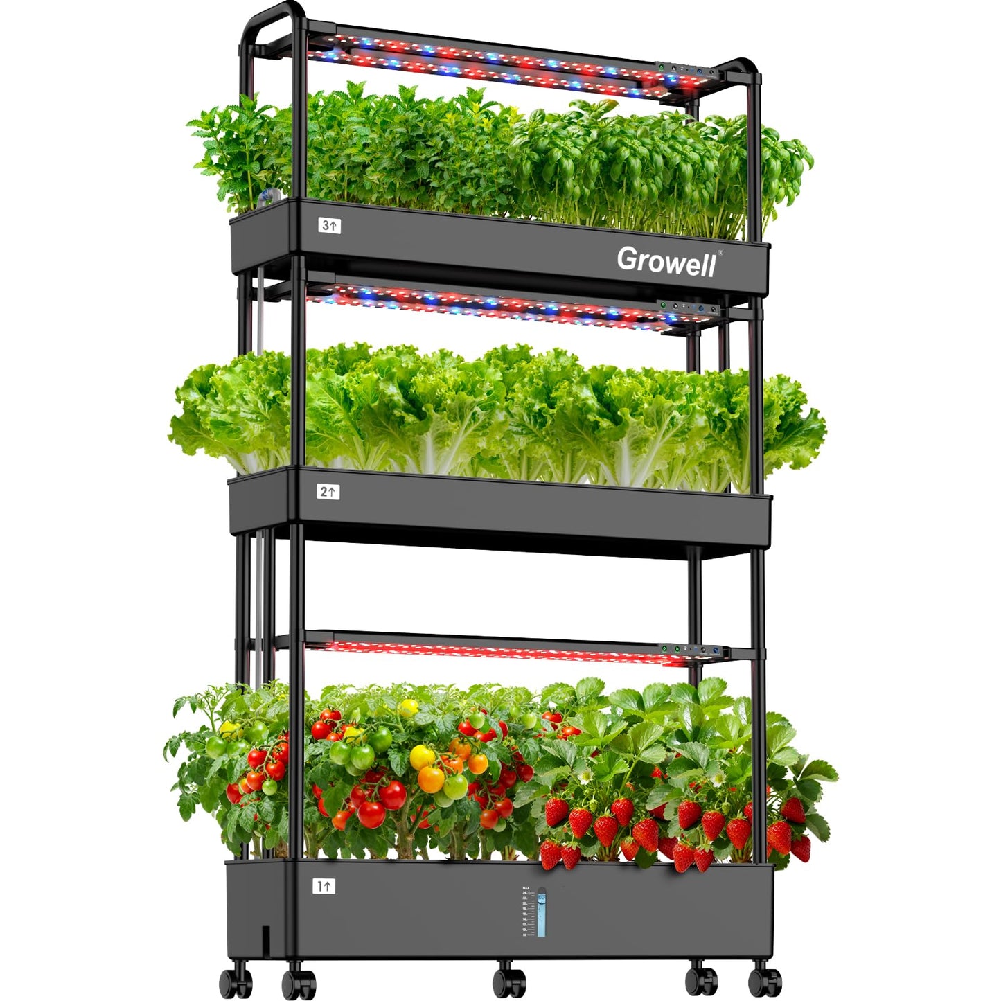 Growell 90-Pod Hydroponics Growing System, Large Vertical Hydroponic Garden with Smart Full-Spectrum Grow Lights, Auto Circulating Water, Mobile Indoor Gardening System for Herbs, Vegetables & Fruits