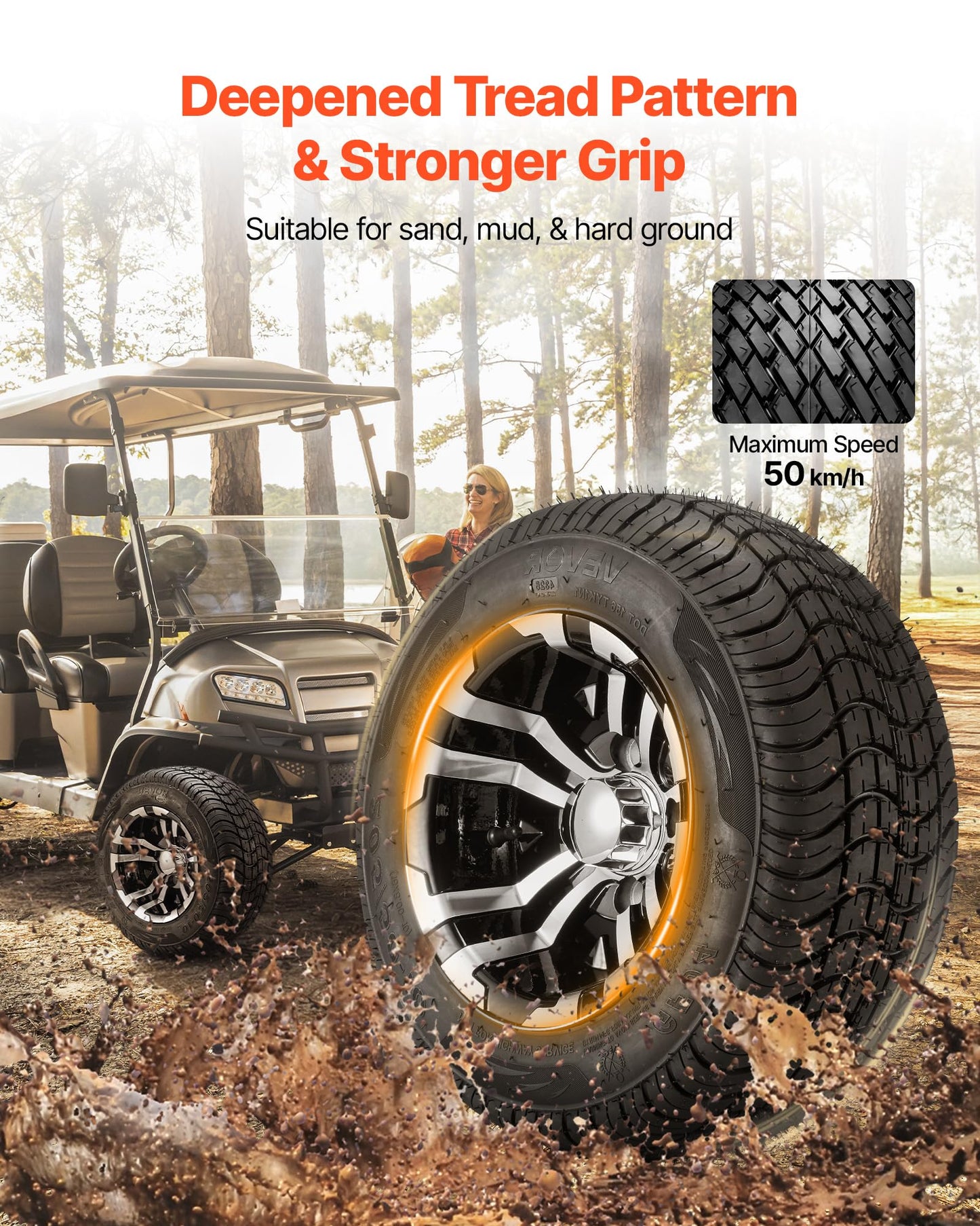 VEVOR Golf Cart Wheels, 10" 205/50-10 Black Aluminum Alloy Golf Cart Tires and Wheels Combo (Set of 4) Fit Club Car, EZGO, Yamaha, 4 Ply Rubber 4-Lug Lawn Mower Tires & Rims, 675 lbs Load, All-Terrain
