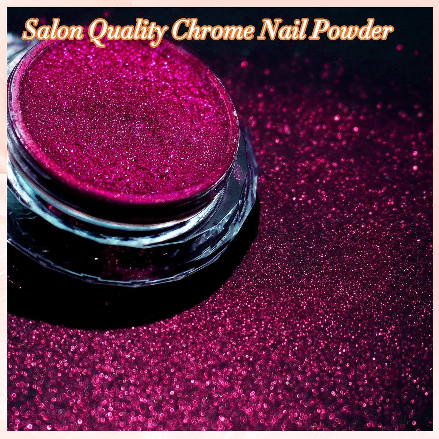 FNNZ Chrome Nail Powder, Metallic Nail Powder Pigment Premium Mirror Effect Salon Nail Art Glitter Dust for Valentines Gel Polish Decoration Home DIY Nail Manicure Supplies - Fuchsia Glimmer