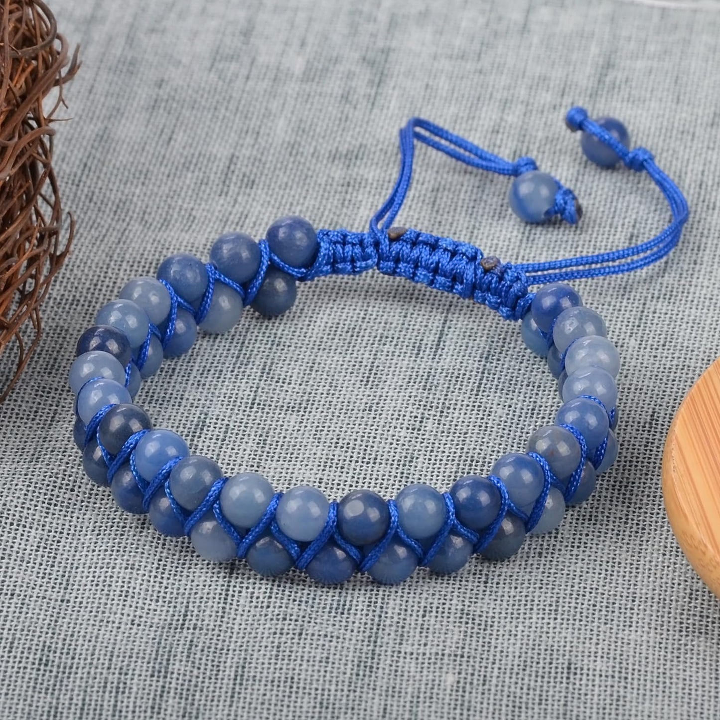 MASSIVE BEADS Double Layer Stone Chakra Healing Crystals Bracelet Yoga Beads Meditation Relax Anxiety Bangle for Unisex Women Men (Blue Quartz, 6mm)