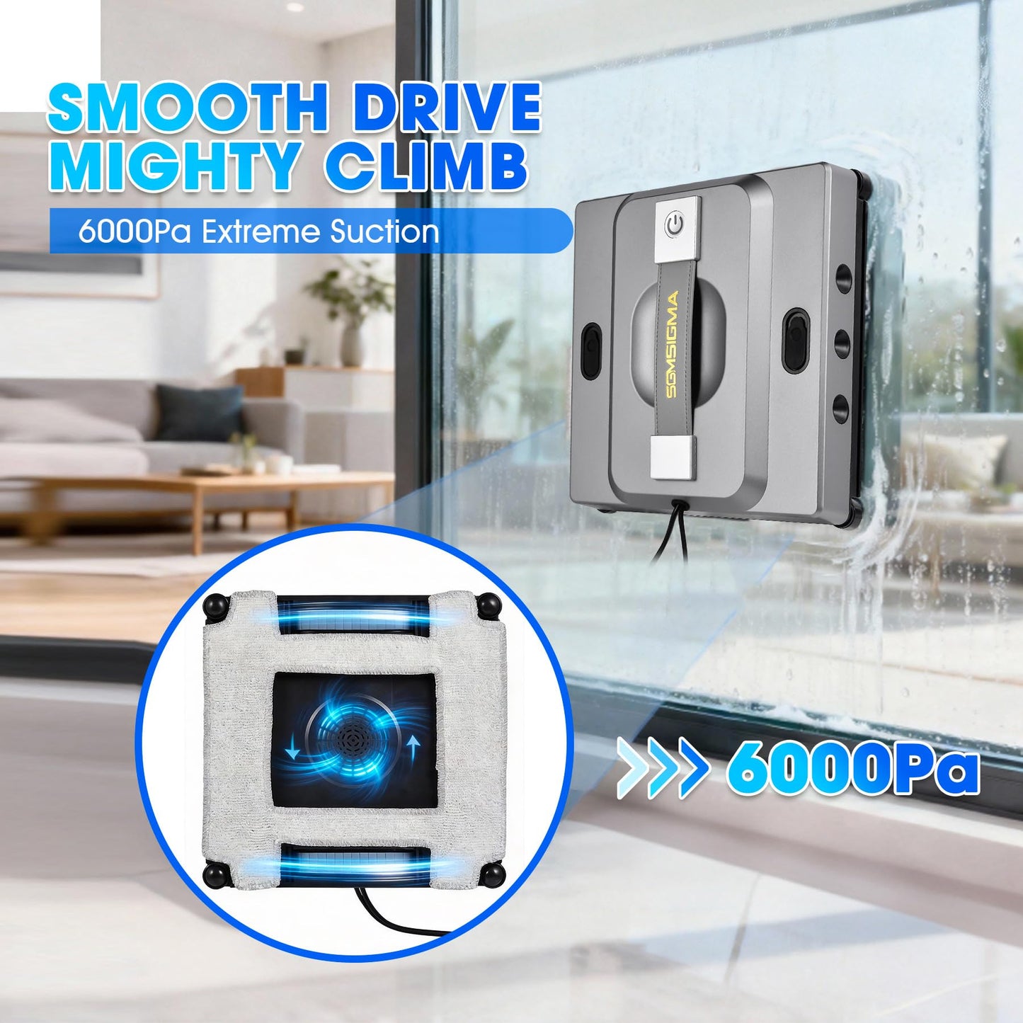 SGMSIGMA M85 Window Cleaning Robot - 6000PA Strong Suction Compact Robot, 6-Way Spray & Wet Wiping, Auto Edge Detection, 4 Cleaning Modes, Smart Path Planning, Suitable for High-Rise Glass/Tiles