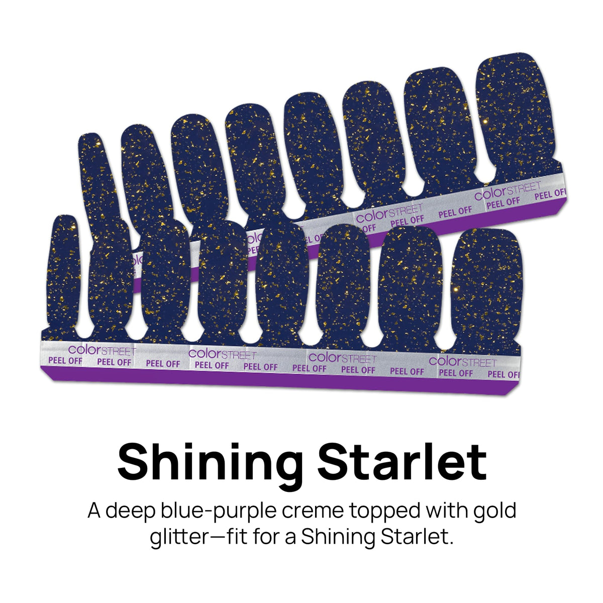 Color Street - Shining Starlet - Deep Blue Purple Nails with Gold Glitter, Real Nail Polish Strips, Glamorous Sparkle Manicure Style - 16 Double-Ended Strips