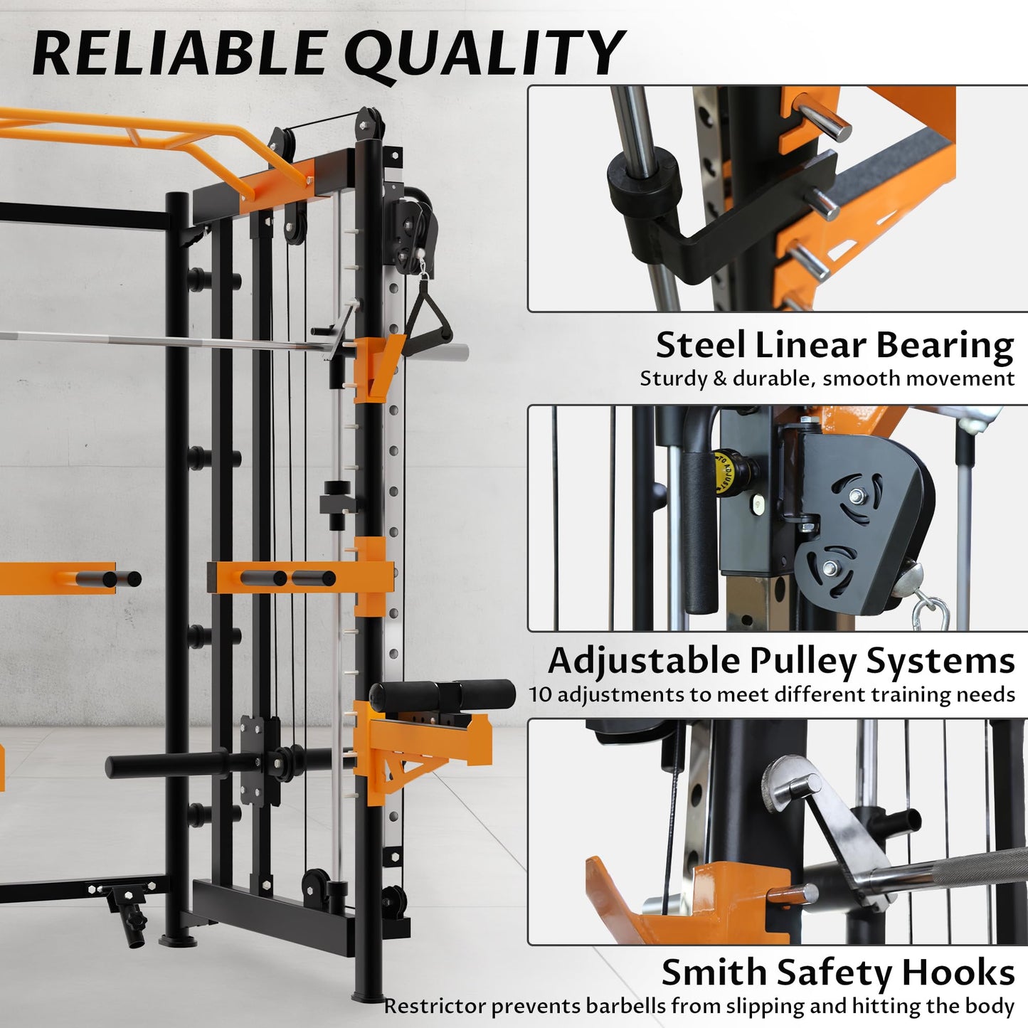 Fitvids Machine Power Rack Home Gym with Pulley System and Cable Crossover, Squat Rack and LAT Pulldown, Functional Trainer, Leg Extension and Curl for Full Body Strength Training