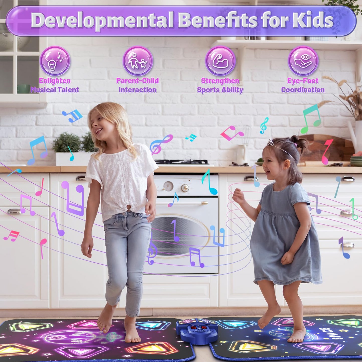 WAYKEE Dance Mat Toys for 3-12 Year Old Kids, Kids Dance Mat with Light-up 12-Button & 5 Game Modes, 2 Player Electronic Dance Pad Toys, Birthday Xmas Gifts for 3 4 5 6 7 8 9 10+ Year Old Girls Boys