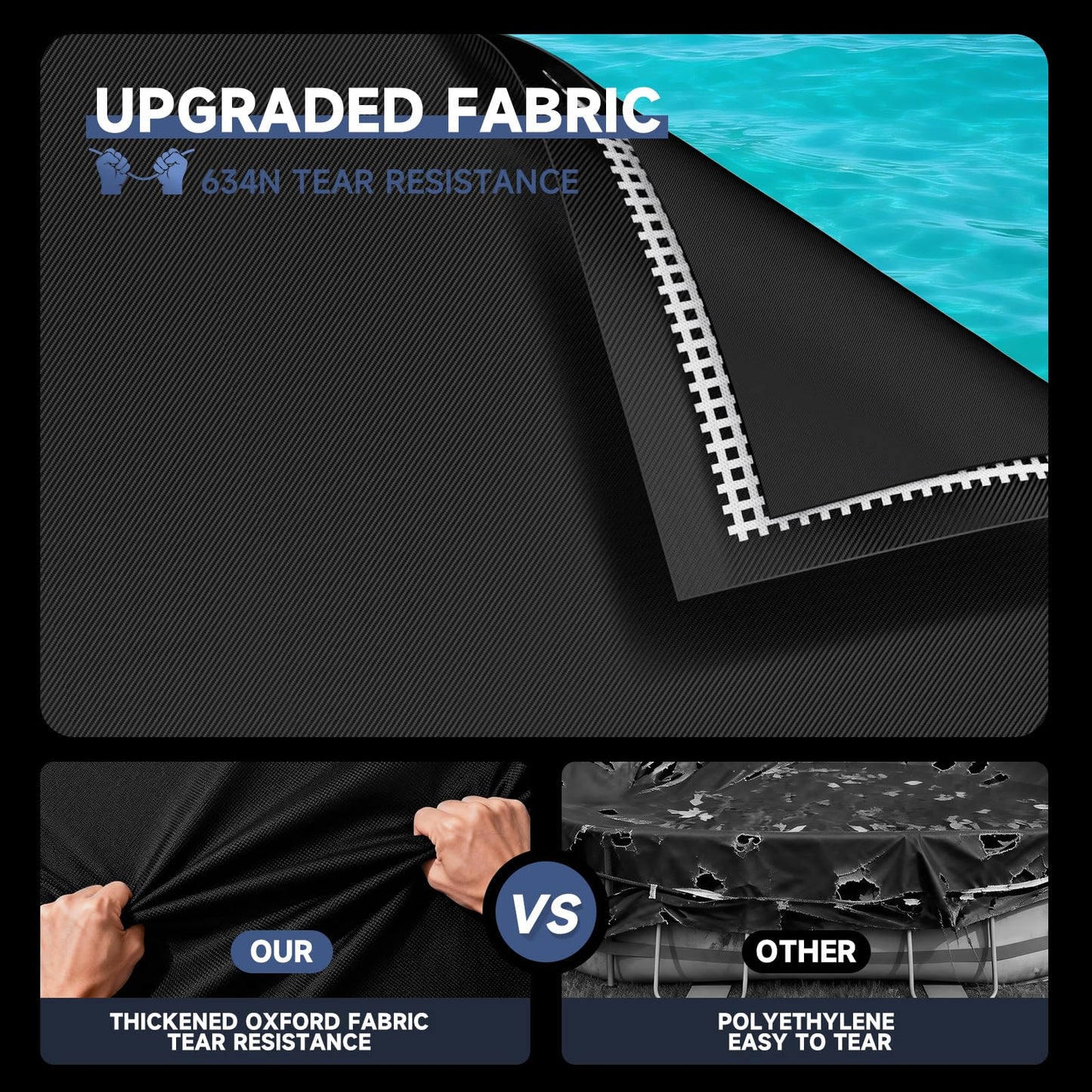 LXKCKJ 10x16 FT Rectangular Pool Cover for Above Ground Pool, Solar Oval Pool Cover Protector, Winter Pool Cover with Accessories Set Ideal for Cold and UV Resistant, Dustproof (Black)