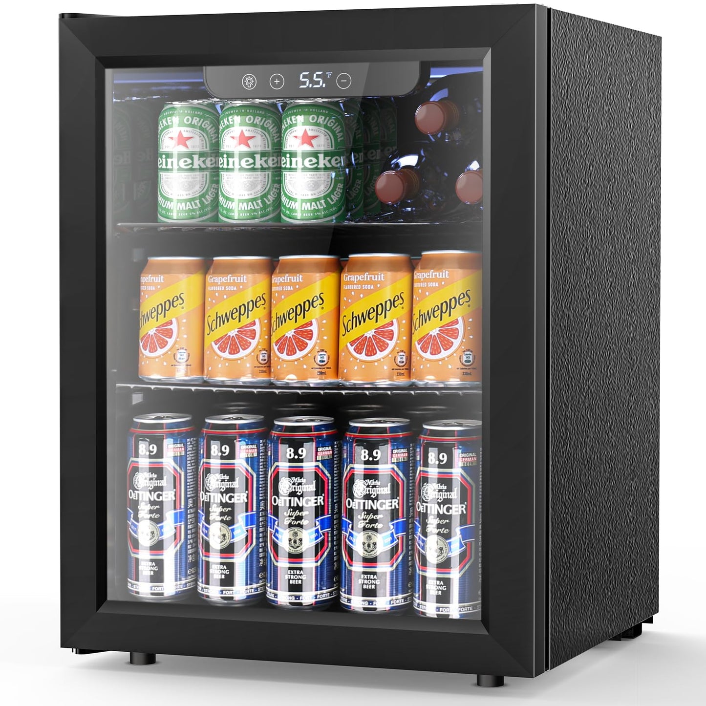 Electactic 1.7 Cu.ft Beverage Refrigerator Cooler, 68 Can Mini Fridge Glass Door with Adjustable Shelves, Digital Temperature Display, Freestanding Small Drink Fridge for Home, Office or Bar(Black)