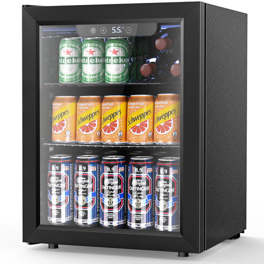 Electactic 1.7 Cu.ft Beverage Refrigerator Cooler, 68 Can Mini Fridge Glass Door with Adjustable Shelves, Digital Temperature Display, Freestanding Small Drink Fridge for Home, Office or Bar(Black)