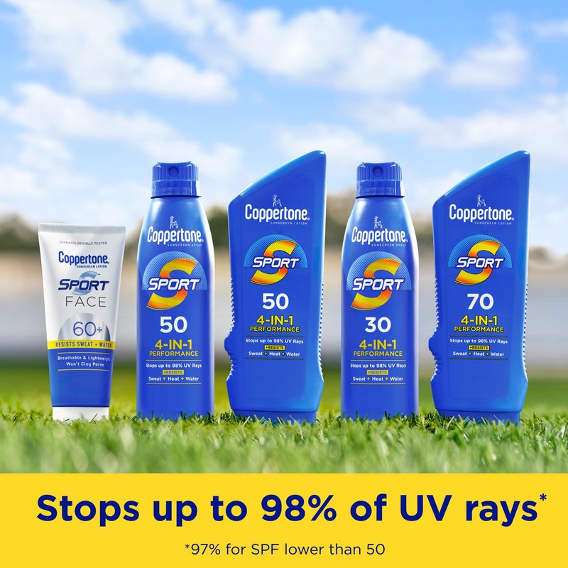 Coppertone Sport Sunscreen Lotion, Broad Spectrum SPF 70 Sunscreen Multi Pack, 7 Fl Oz, Pack of 2