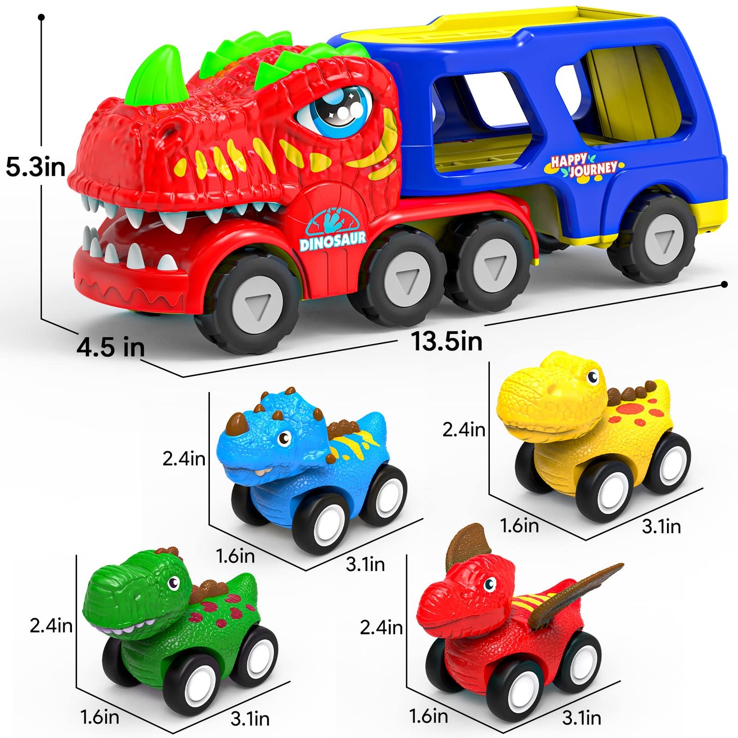 ENJSD Toys for 1 2 3 4 Year Old Boys, 5 in 1 Toys for Ages 2-4 with 4 Dinosaur Toy for Kids 3-5, Friction Powered Kids Boy Toddler Gifts with Flashing Light & Sound