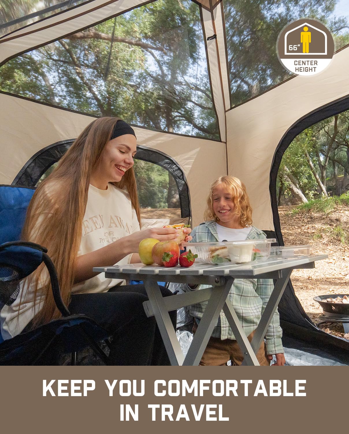 FanttikOutdoor Zeta C6 Pro Camping Tent 6 Person Instant Cabin Tent Setup in 60 Seconds with Rainfly & Windproof Portable with Carry Bag for Family Camping & Hiking, Khaki