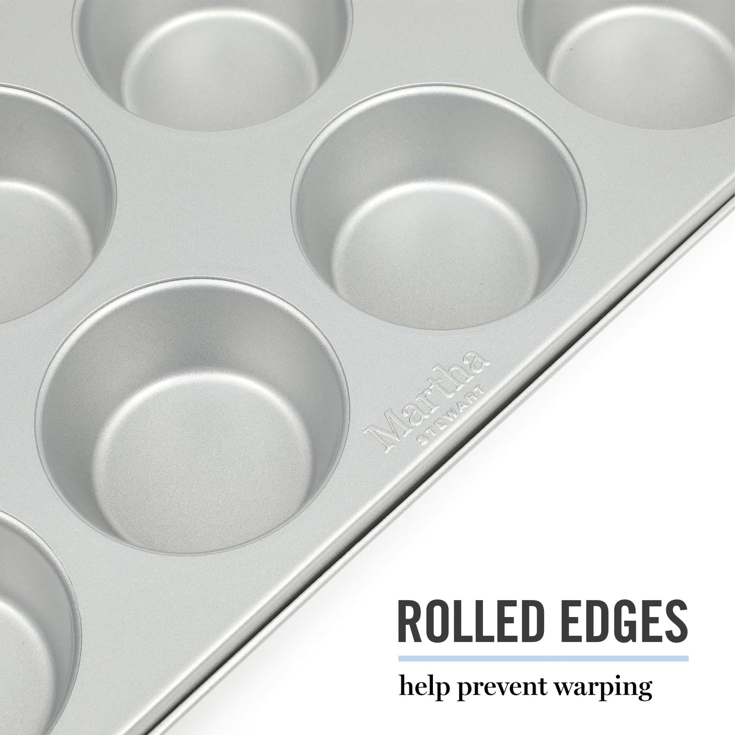Martha Stewart Gallen 12 Cup Nonstick Carbon Steel Muffin/Cupcake Pan - Silver