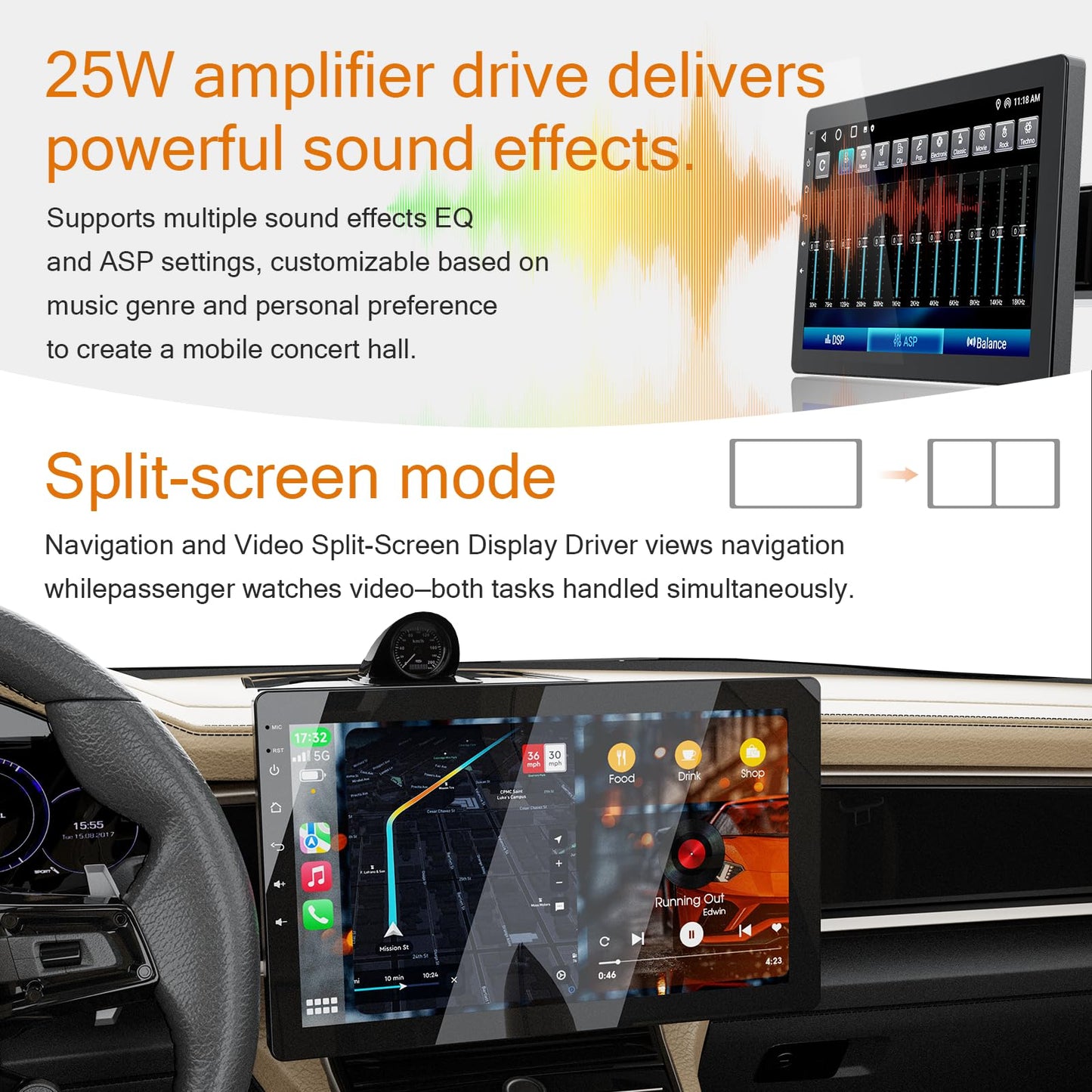 Haudio 10.1 Inch Single Din Radio Car Stereo,Support Wireless CarPlay and Android Auto,360 Rotatable Screen with 1080P Rear Camera,Mirror Link|Bluetooth|Music Play|AUX|FM/AM|SWC,Android Car Radio