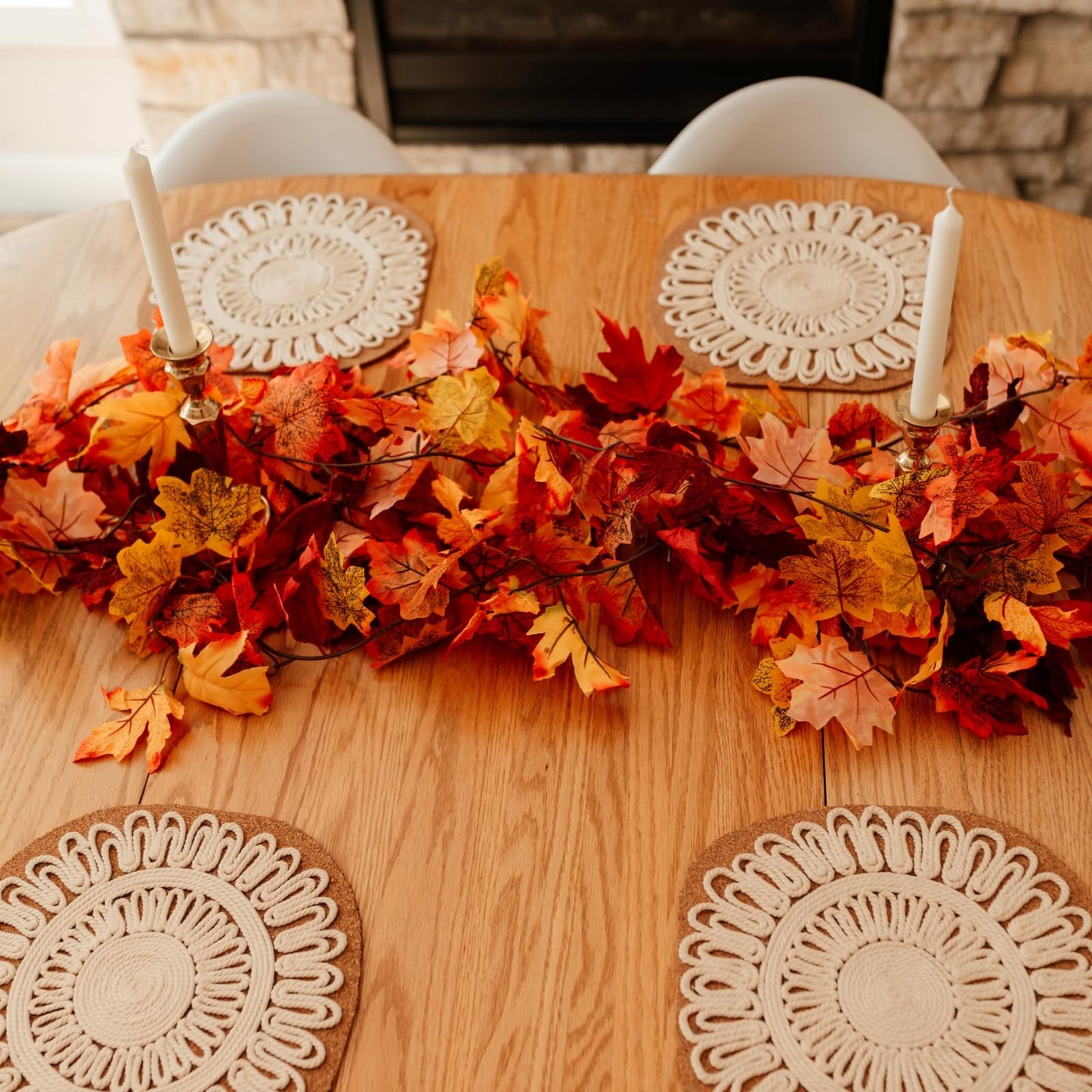 CQURE 4 Pack Fall Leaf Garland, Total 23.6Ft Artificial Fall Vines Autumn Garland Fall Maple Leaves Thanksgiving Decor for Home Wedding Fireplace Christmas