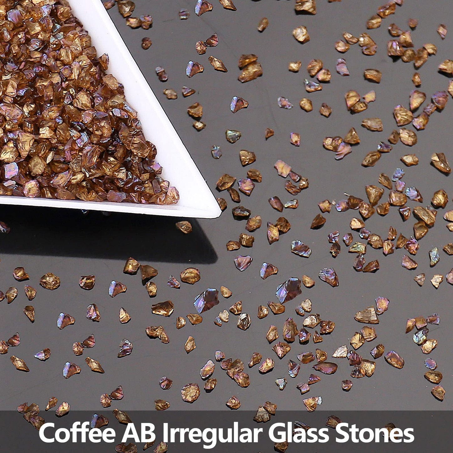 Irregular Crushed Glass Chips Sprinkles, 100g Metallic Chunky Glitter Stones for Nail Art, Resin Mold Filler, DIY Crafts, Vase Filler, Jewelry Making (Coffee AB)