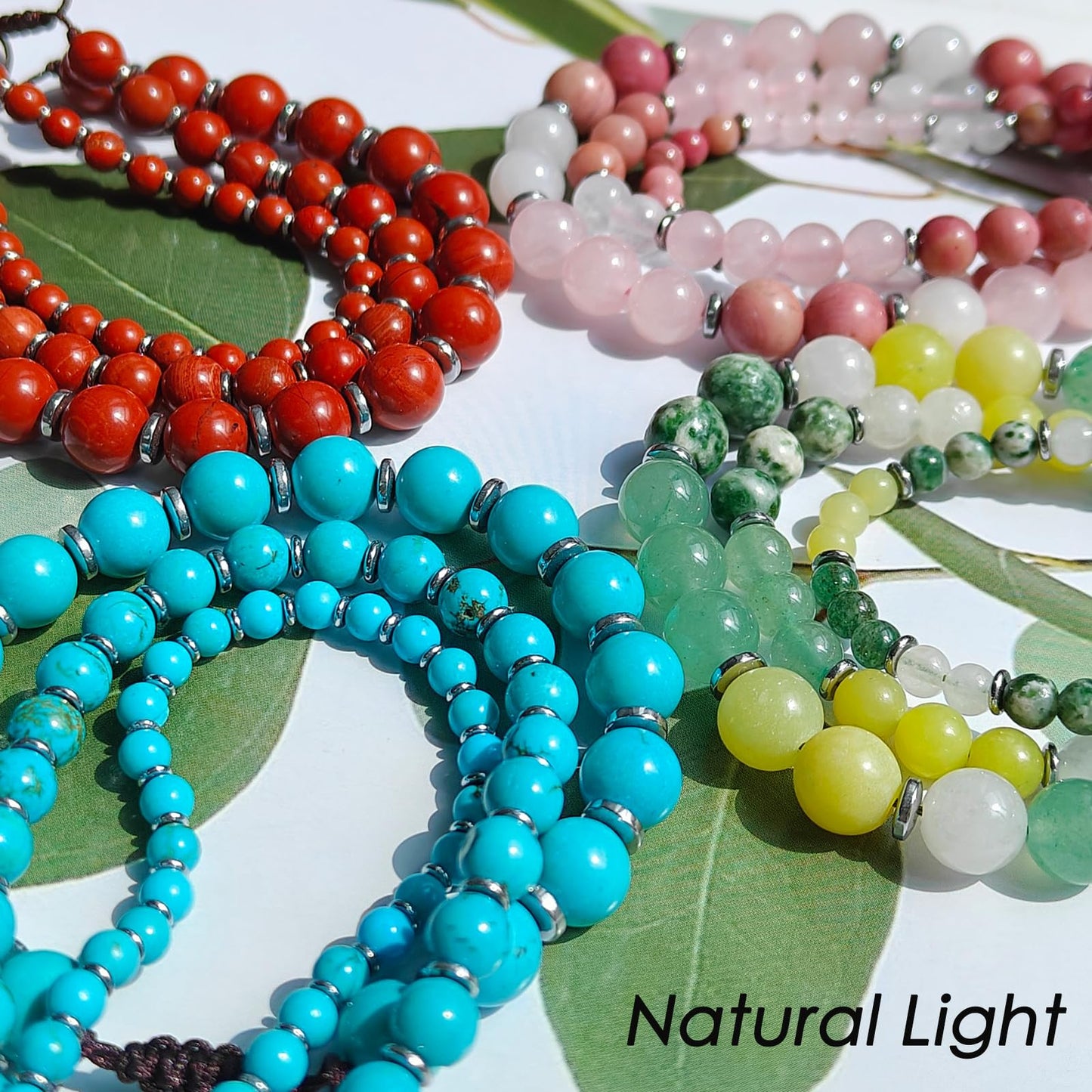 CHCCOYE 4mm Handmade Adjustable Natural Gemstone Crystal Bracelet Healing Power Energy Inspirational Gifts with Card for Unisex (Triple Protection)