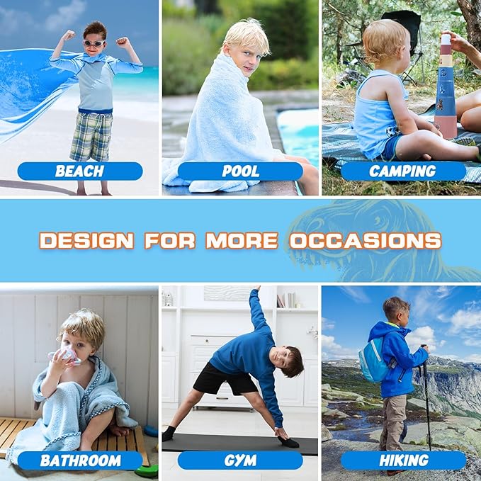 WERNNSAI Dinosaur Kids Beach Towel for Boys - 30” x 60” Quick Dry Sand-Free Swim Towels for Boys Super Soft Absorbent Towel, Pool Camping Travel Bath Towel for Outdoor Sports Picnic