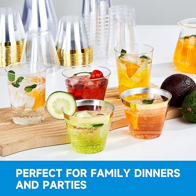 RACETOP 9 oz Clear Plastic Cups 100 packs, Disposable Plastic Party Cups Tumblers, Cocktail Cups, Perfect for Parties, Wedding and Events