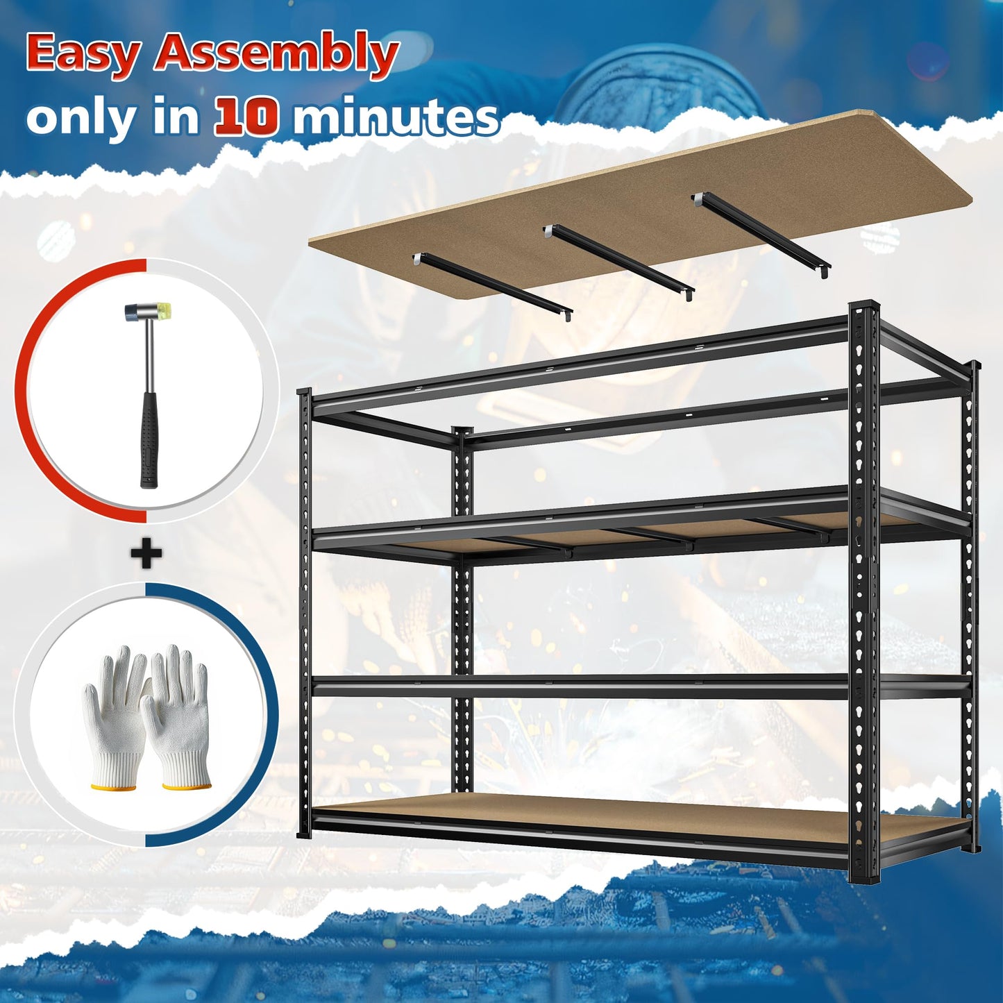 DurayLoly 59.8"W Metal Shelving 59.8"H Storage Shelves 2200LBS Garage Shelving Adjustable Metal Shelves Heavy Duty 4 Tier Pantry Shelf for Basement Warehouse Pantry Supermarket 59.8"W x 24"D x 59.8"H