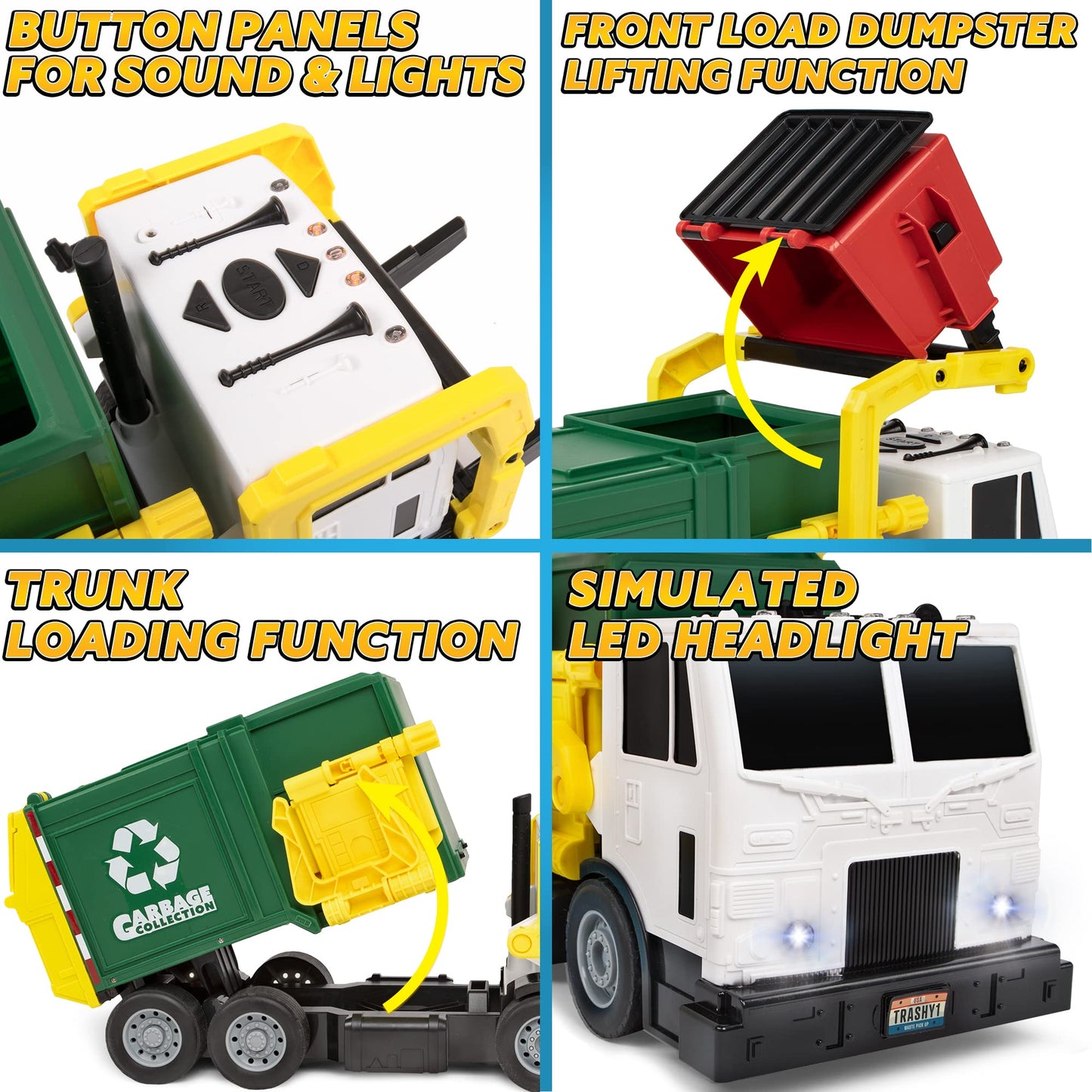 JOYIN Large Friction Powered Garbage Truck Toy Set, Includes Dumpster, Trash Bins, and Learning Cards for Kids, Boy Toys Birthday Gift for Boys Girls Kids Toddler Gift for Christmas