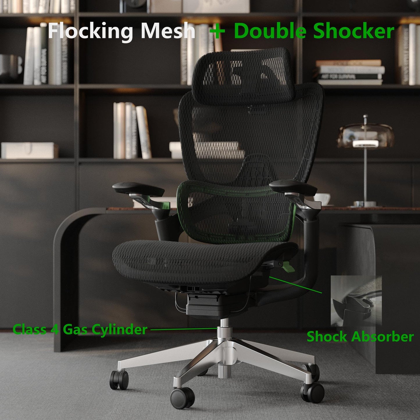 chirvana Ergonomic Office Chair, Mesh Home Office Desk Chair with Adaptive Lumbar Support, Gaming Chair with Headrest, 5D Armrest,90-130°Tilt, BIFMA Certified, Model Zen (Green)