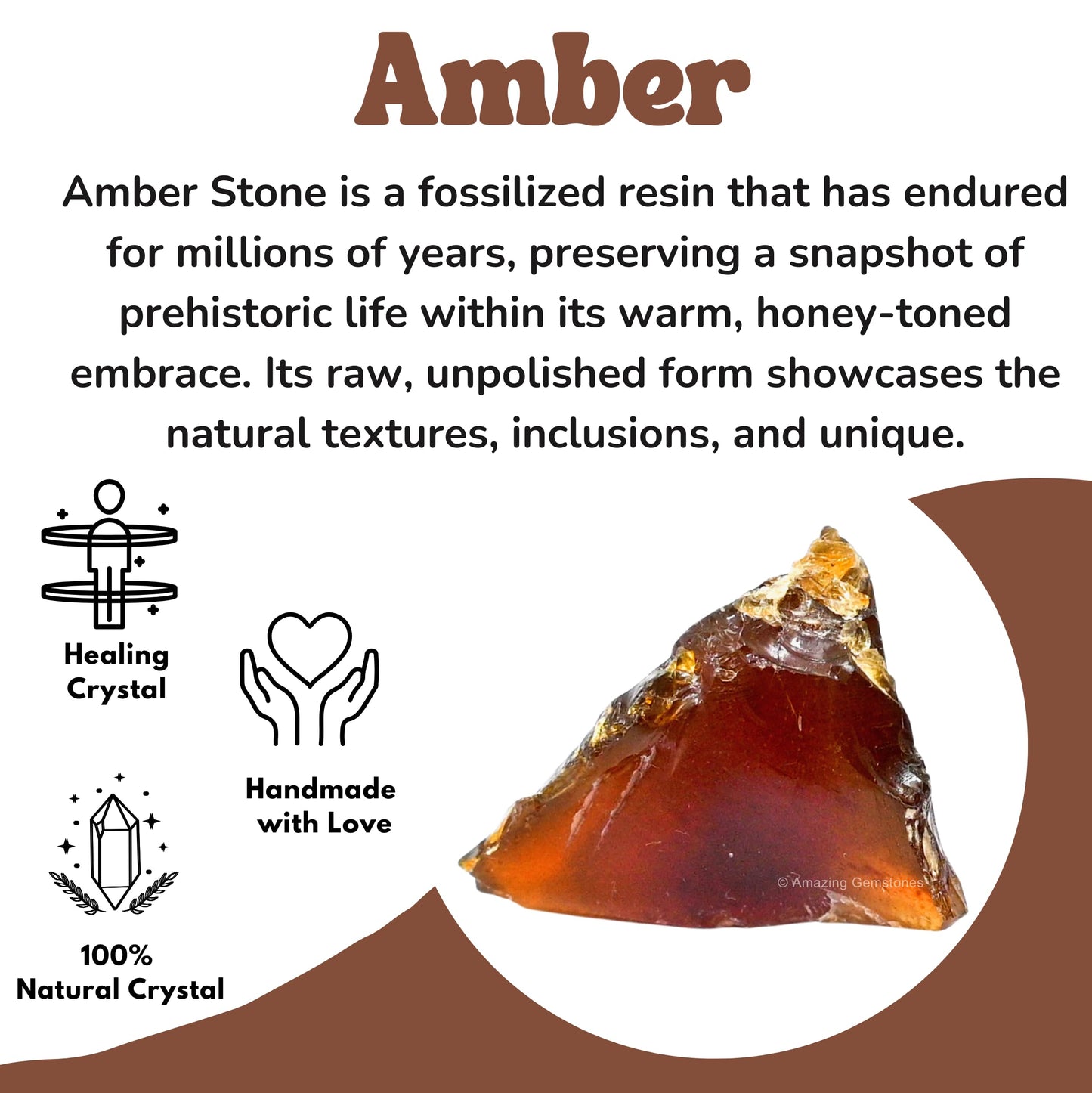 Amazing Gemstone Amber Raw Crystals and Healing Stones, Natural Rocks for Tumbling and DIY Raw Stones and Crystals (1 Piece)