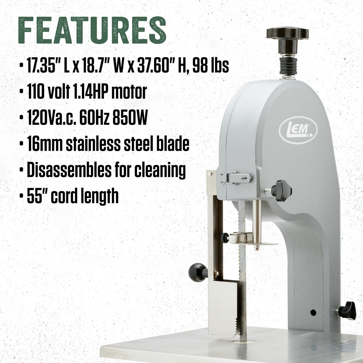 LEM Products Electric Tabletop Meat Saw, Meat and Bone Cutter Bandsaw Machine for Butchering
